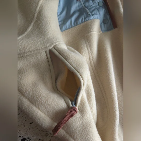 Thread & Supply Fleece Pullover Jacket L Cream Snap Neck Cozy Sherpa Outdoor - Picture 5 of 10